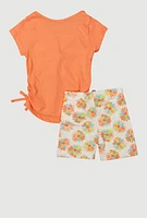 Toddler Girls Spoiled Glitter Graphic Tee and Shorts, Orange, Size 3T