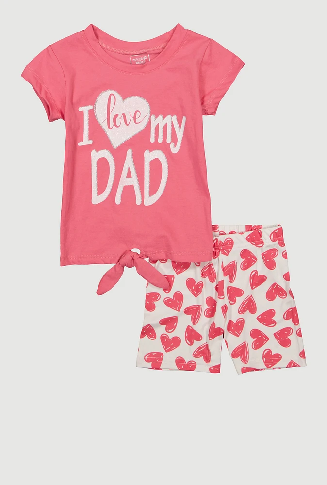 Toddler Girls I Love My Dad Tee and Heart Print Shorts, Pink, Size 2T