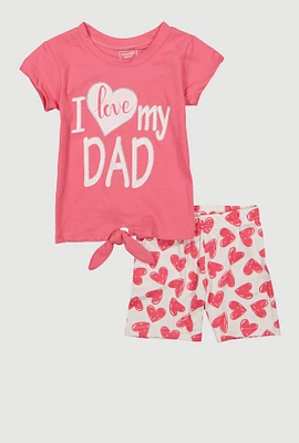 Toddler Girls I Love My Dad Tee and Heart Print Shorts, Pink, Size 2T