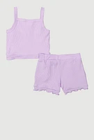 Toddler Girls Flower Detail Tank Top and Shorts with Sunglasses, Purple, Size 4T