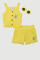 Toddler Girls Daisy Detail Tank Top and Shorts with Sunglasses, Yellow, Size 2T