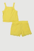 Toddler Girls Daisy Detail Tank Top and Shorts with Sunglasses, Yellow, Size 2T