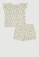 Toddler Girls Ditsy Print Top and Shorts with Sunglasses, Multi, Size 2T
