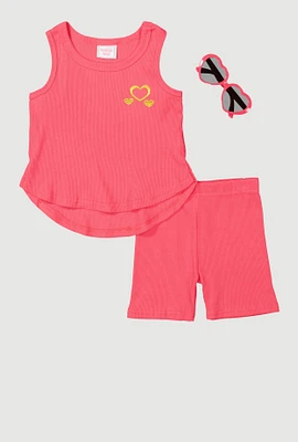 Toddler Girls Embroidered Tank Top and Shorts 3 Piece Set, 4T