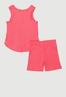 Toddler Girls Embroidered Tank Top and Shorts 3 Piece Set, 4T