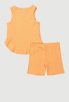 Toddler Girls Embroidered Tank Top and Shorts 3 Piece Set, Orange, Size 3T
