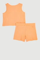 Toddler Girls Rib Knit Butterfly Vest and Shorts with Sunglasses, Orange, Size 2T