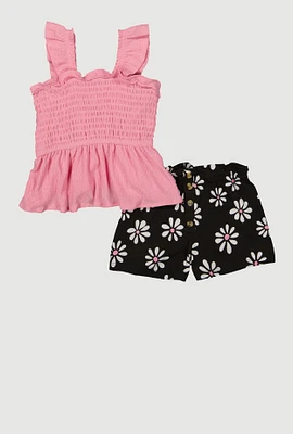 Toddler Girls Peplum Top and Daisy Print Shorts, Multi, Size 3T