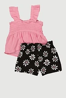 Toddler Girls Peplum Top and Daisy Print Shorts, Multi, Size 3T