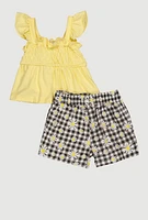 Toddler Girls Smocked Top and Daisy Gingham Shorts, Yellow, Size 2T