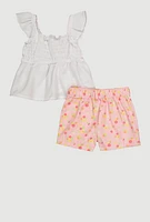 Toddler Girls Sleeveless Ruffle Smocked Top and Floral Shorts, Multi, Size 4T