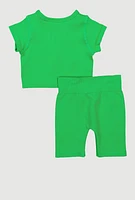 Toddler Girls Seamless Pintuck Active Top and Biker Shorts, Green, Size 3T