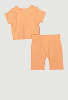 Toddler Girls Seamless Short Sleeve Top and Bike Shorts, Orange, Size 4T