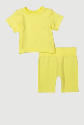 Toddler Girls Seamless Crew Neck Top and Shorts, Yellow, Size 4T