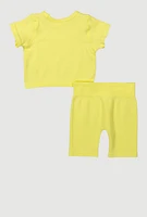 Toddler Girls Seamless Crew Neck Top and Shorts, Yellow, Size 3T