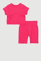 Toddler Girls Seamless Short Sleeve Top and Shorts, Pink, Size 4T