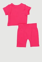 Toddler Girls Seamless Short Sleeve Top and Shorts, Pink, Size 4T