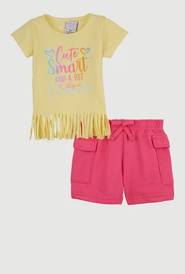 Toddler Girls Cute Smart And A Bit Dramatic Tee and Shorts, Multi, Size 3T