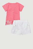 Toddler Girls Be Real Not Perfect Graphic Tee and Cargo Shorts, Pink, Size 2T