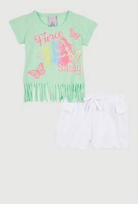 Toddler Girls Fierce Glitter Graphic Tee and Cargo Shorts, Green, Size 3T