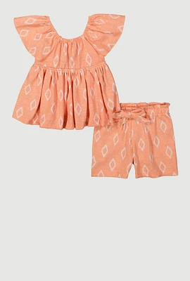Toddler Girls Tie Back Peplum Tee and Shorts, Orange, Size 4T