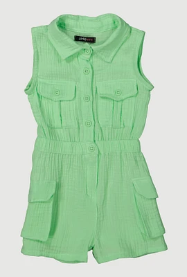 Toddler Girls Gauze Knit Button Front Utility Romper,