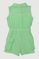 Toddler Girls Gauze Knit Button Front Utility Romper,