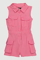 Toddler Girls Gauze Knit Button Front Utility Romper, Pink, Size 2T