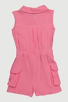 Toddler Girls Gauze Knit Button Front Utility Romper, Pink, Size 2T