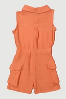 Toddler Girls Gauze Knit Button Front Utility Romper, 2T