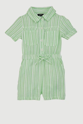 Toddlers Girls Gauze Knit Striped Romper, Green, Size 4T