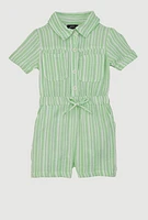 Toddlers Girls Gauze Knit Striped Romper, Green, Size 4T