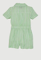 Toddlers Girls Gauze Knit Striped Romper, Green, Size 4T