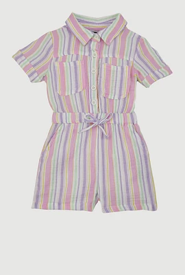 Toddlers Girls Gauze Knit Striped Romper, Multi,