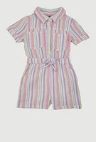 Toddlers Girls Gauze Knit Striped Romper, Multi,