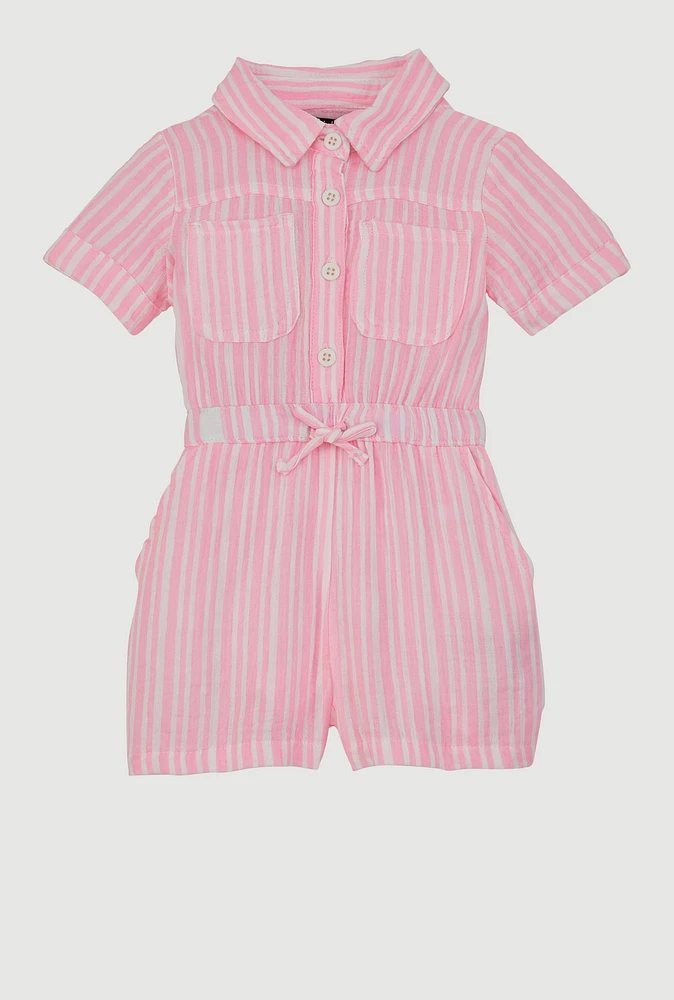 Toddlers Girls Gauze Knit Striped Romper, Pink, Size 3T