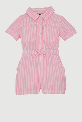 Toddlers Girls Gauze Knit Striped Romper, Pink, Size 3T
