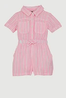 Toddlers Girls Gauze Knit Striped Romper, Pink, Size 3T