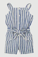 Toddler Girls Lurex Striped Cargo Pocket Romper,