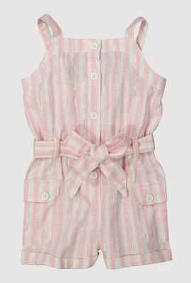 Toddler Girls Lurex Striped Cargo Pocket Romper, Pink, Size 3T