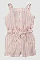 Toddler Girls Lurex Striped Cargo Pocket Romper, Pink, Size 3T