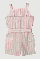 Toddler Girls Lurex Striped Cargo Pocket Romper, Pink, Size 3T