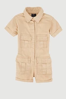 Toddler Girls Mineral Wash Utility Romper, 2T