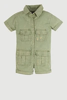 Toddler Girls Mineral Wash Utility Romper, Green, Size 3T