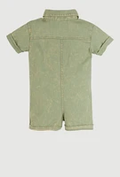 Toddler Girls Mineral Wash Utility Romper, Green, Size 3T