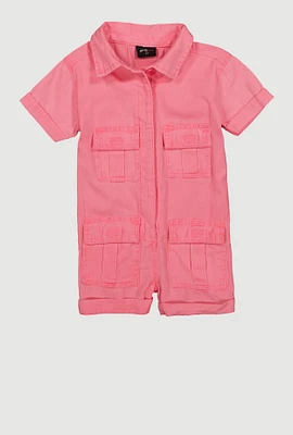 Toddler Girls Mineral Wash Utility Romper, Pink, Size 4T