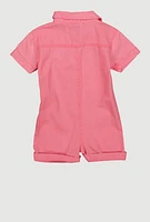 Toddler Girls Mineral Wash Utility Romper, Pink, Size 3T