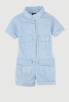 Toddler Girls Mineral Wash Utility Romper,