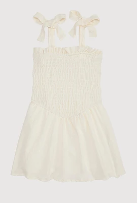 Toddler Girls Airy Bow Strap Smocked Skater Dress, White, Size 4T