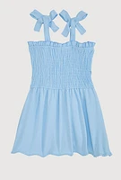 Toddler Girls Airy Bow Strap Smocked Skater Dress, Blue, Size 4T